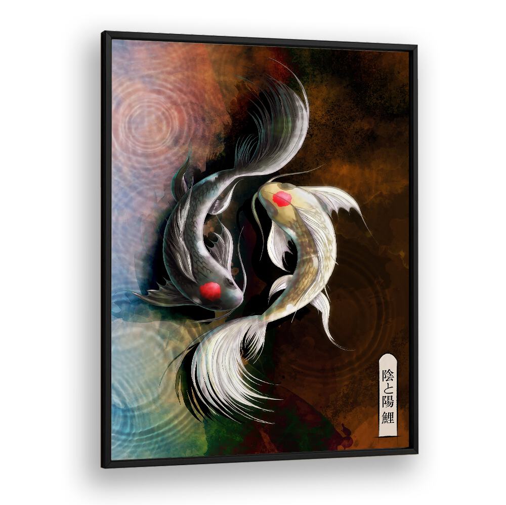 Elegant DARK KOI, JAPANESE PAINTINGS showcasing graceful koi fish, perfect for enhancing any art collection.