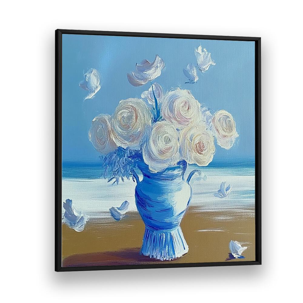 Stunning BLUE ROSES ON THE BEACH centerpiece, blending nature's beauty with artistic elegance for your home.