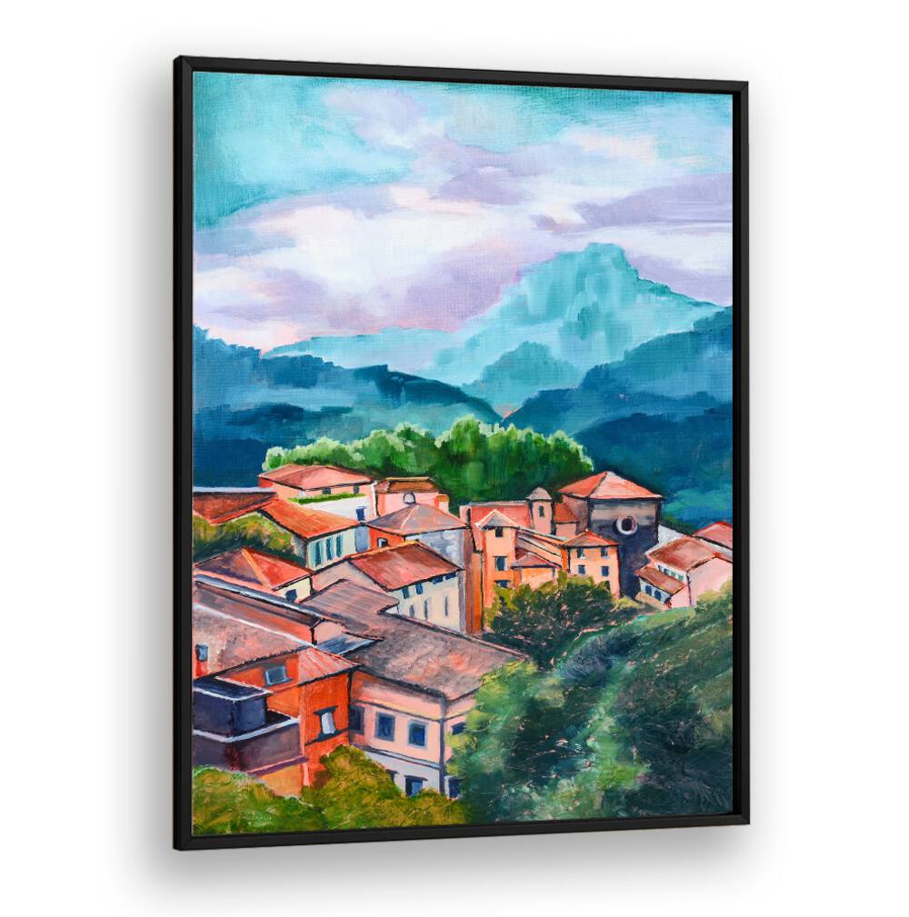 VILLAGE IN THE MOUNTAINS , LANDSCAPE PAINTINGS