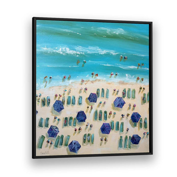 Colorful BEACH BLISS, BEACH PAINTINGS showcasing vibrant umbrellas and sunbathers, perfect for coastal decor lovers.