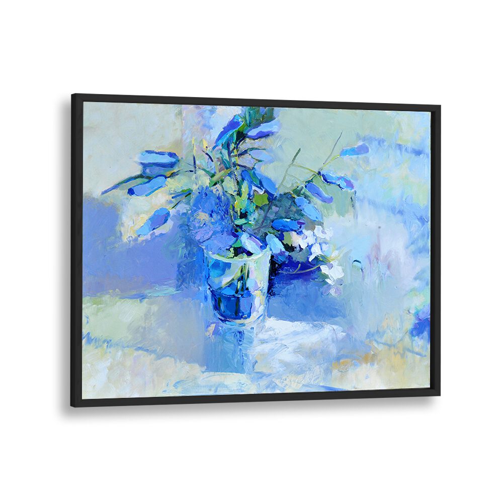 Vibrant BELLS, ABSTRACT PAINTINGS artwork showcasing a beautiful blue floral arrangement for elegant decor.