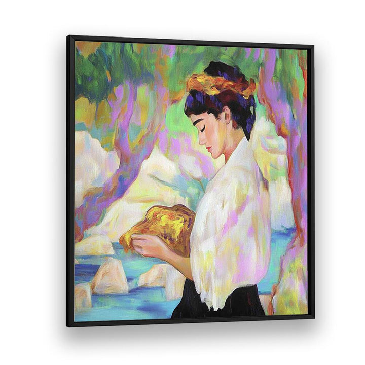 Stunning WOMAN WITH A ROCK artwork, showcasing beauty and resilience, perfect for modern art lovers.
