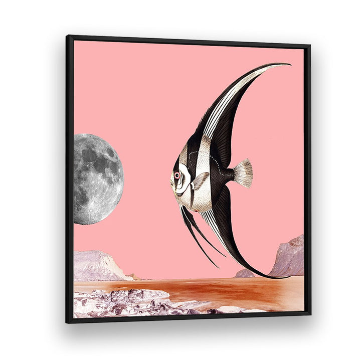 Colorful artwork featuring fish and a moon, perfect for enhancing your space with PLENTY OF FISH, BEACH PAINTINGS.