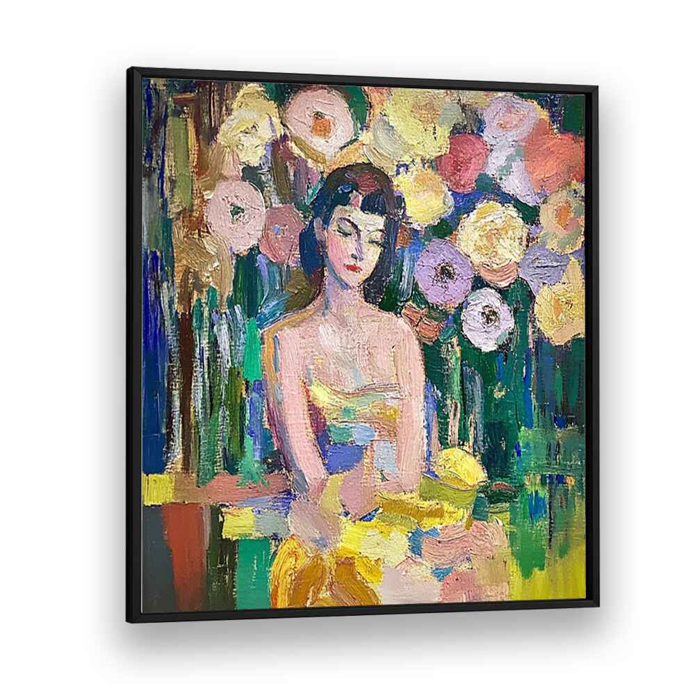Stunning WOMAN WITH FLOWERS artwork, celebrating femininity and natural beauty, perfect for elegant home decor.