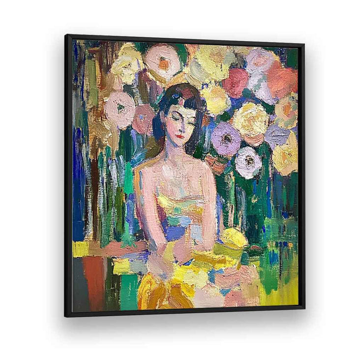 Stunning WOMAN WITH FLOWERS artwork, celebrating femininity and natural beauty, perfect for elegant home decor.