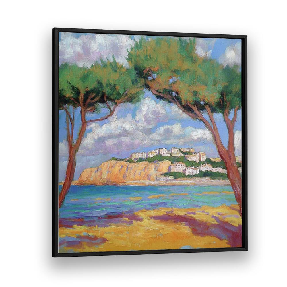 Cypress Trees on the Beach artwork, showcasing serene coastal beauty and tranquility in vibrant colors.
