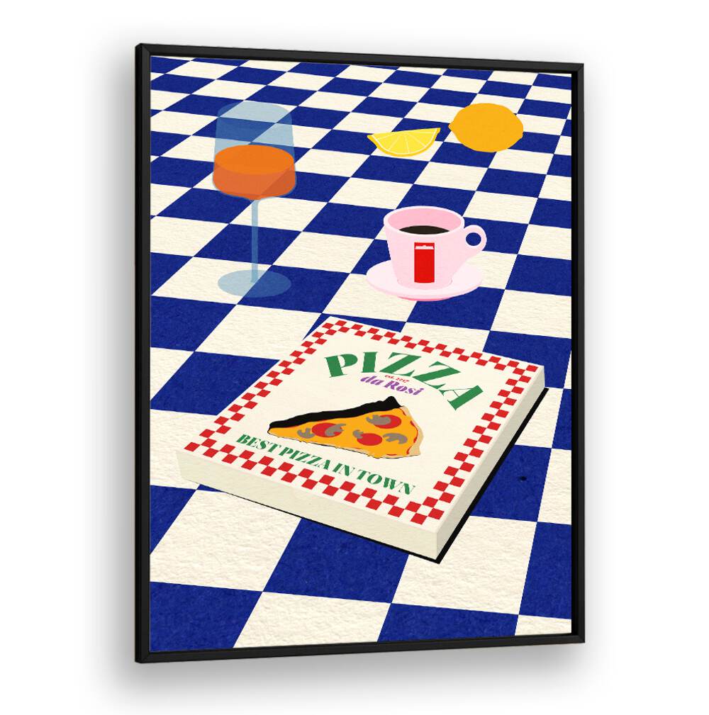 Colorful illustration featuring pizza and drinks, embodying THE ITALIAN MENU, BAR & CAFE ART for food lovers.