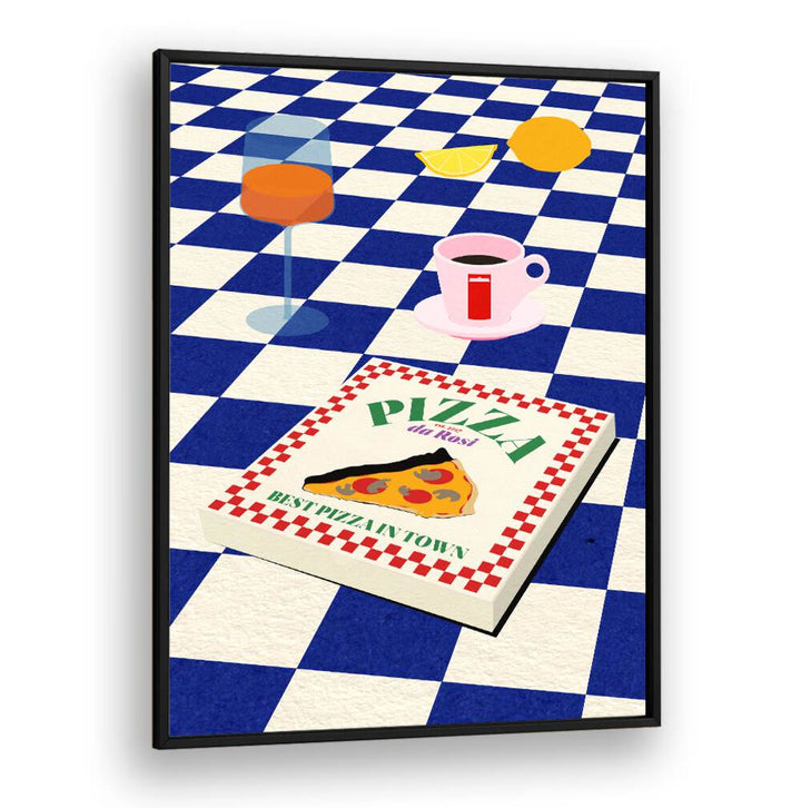Colorful illustration featuring pizza and drinks, embodying THE ITALIAN MENU, BAR & CAFE ART for food lovers.