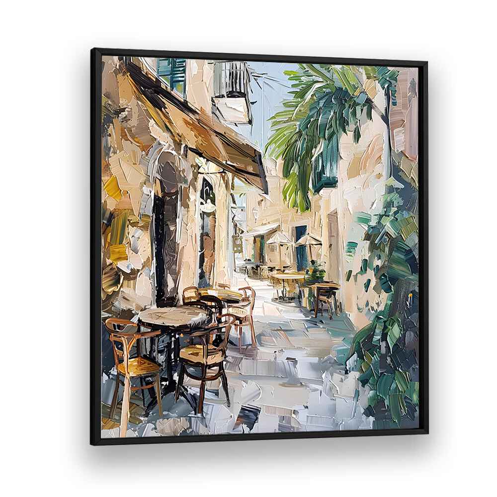 Vibrant scene of CAFE STREET MALLORCA SPAIN, showcasing charming outdoor seating and Mediterranean atmosphere.