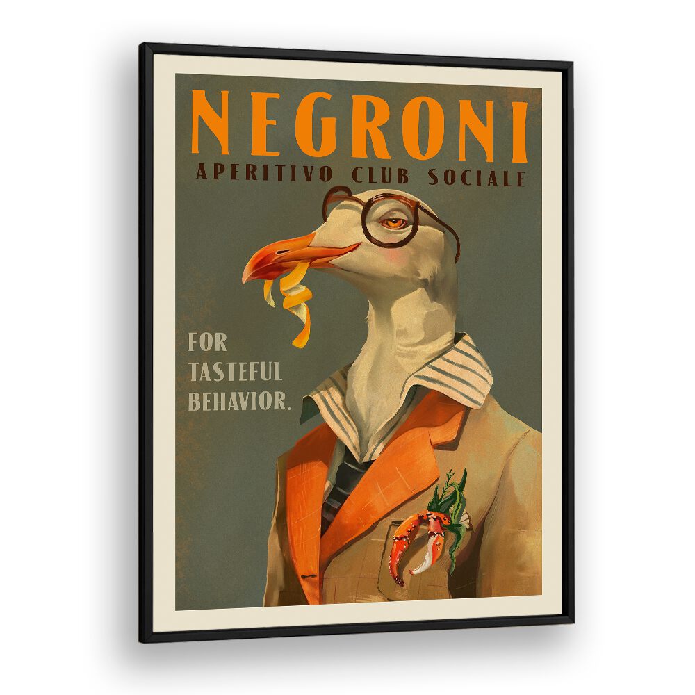 VINTAGE ART DECO NEGRONI POSTER OF A FANCY SEAGULL BY THE WHISKEY GINGER ,WALL ART PRINTS