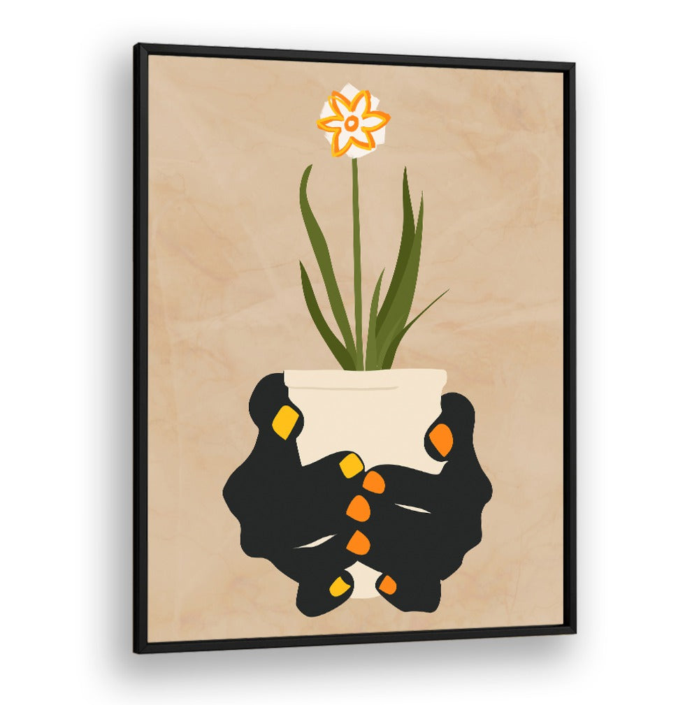 Holding Hope, floral flower paintings feature hands cradling a blooming plant, symbolizing resilience and positivity.