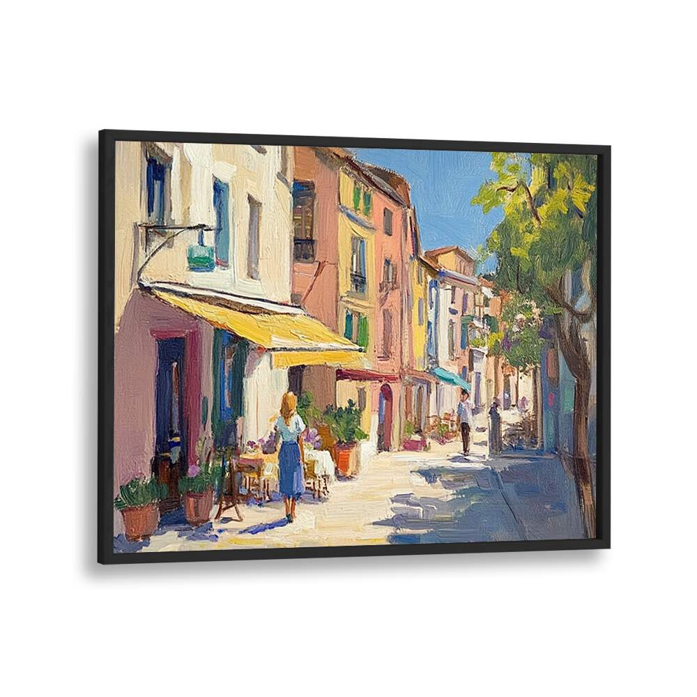 Vibrant STREET IN MALLORCA artwork captures the essence of Mediterranean charm and urban life. Perfect for any space.