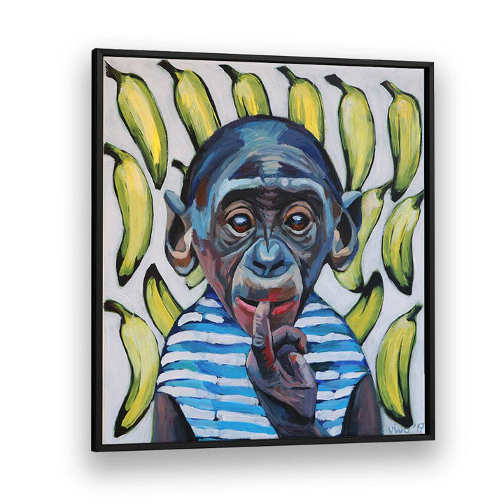 Vibrant BANANA CONTEMPLATION, COMIC POSTERS featuring a thoughtful monkey and bright bananas for a unique art display.