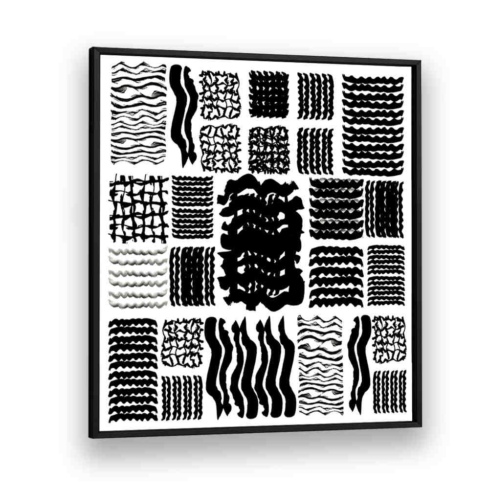 SQUIGGLE GRID II, GEOMETRIC ART PRINTS feature bold black and white patterns, enhancing contemporary decor.