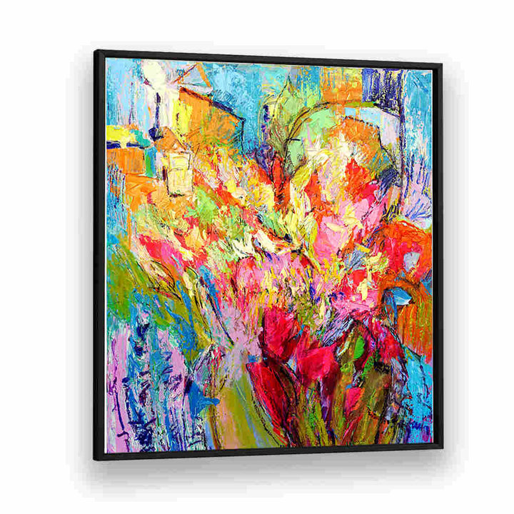 BRILLIANT BLOOM SCAPE , ABSTRACT PAINTINGS vibrant framed abstract floral canvas with bold brushstrokes