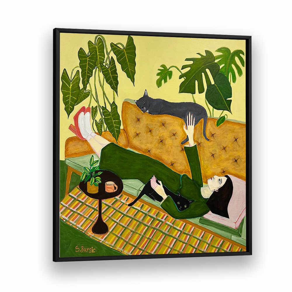 CAT LADY ON COUCH , PORTRAITS & FIGURATIVE ILLUSTRATIONS
