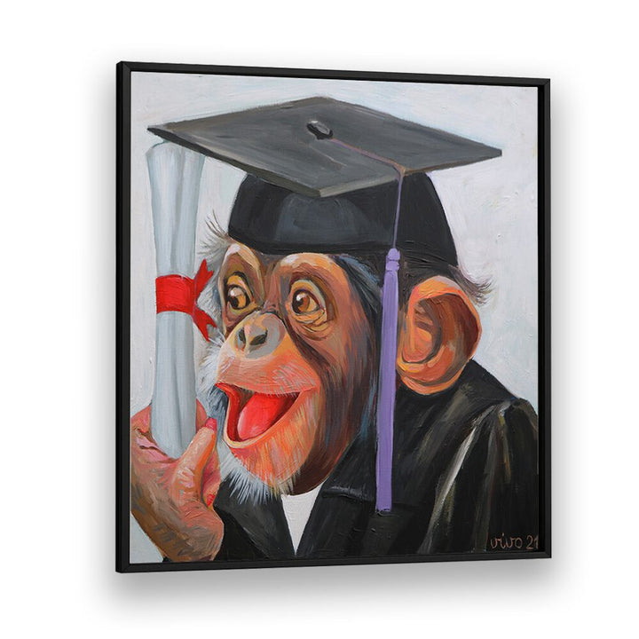 Celebrate with our CHIMP GRADUATION DAY, COMIC POSTERS featuring a joyful chimp in a graduation cap and gown.