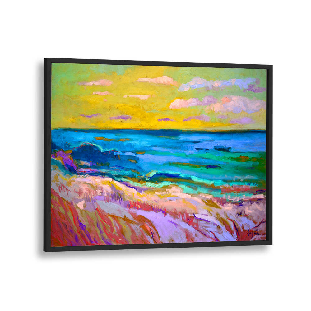 BLACKPLAIN COASTAL  SUNSET , LANDSCAPE PAINTINGS portraying vibrant shoreline sunset with waves and dunes
