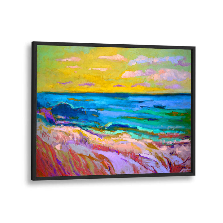 BLACKPLAIN COASTAL  SUNSET , LANDSCAPE PAINTINGS portraying vibrant shoreline sunset with waves and dunes