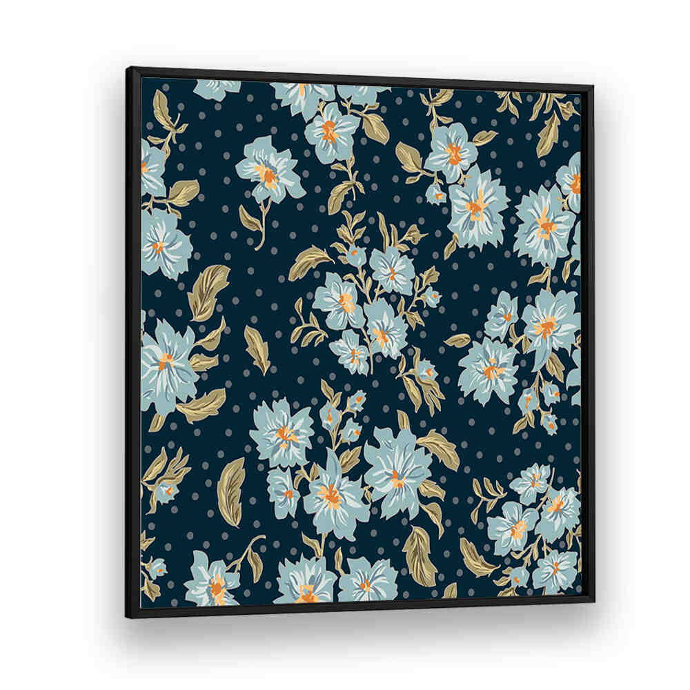 Elegant Floral Heritage V, Pattern Art Prints featuring soft blue blooms on a dark background, perfect for home decor.