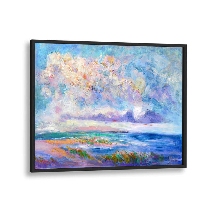 BlackPlain coastal scene in NATURE INSPIRED , LANDSCAPE PAINTINGS — pastel sky, ocean and dunes