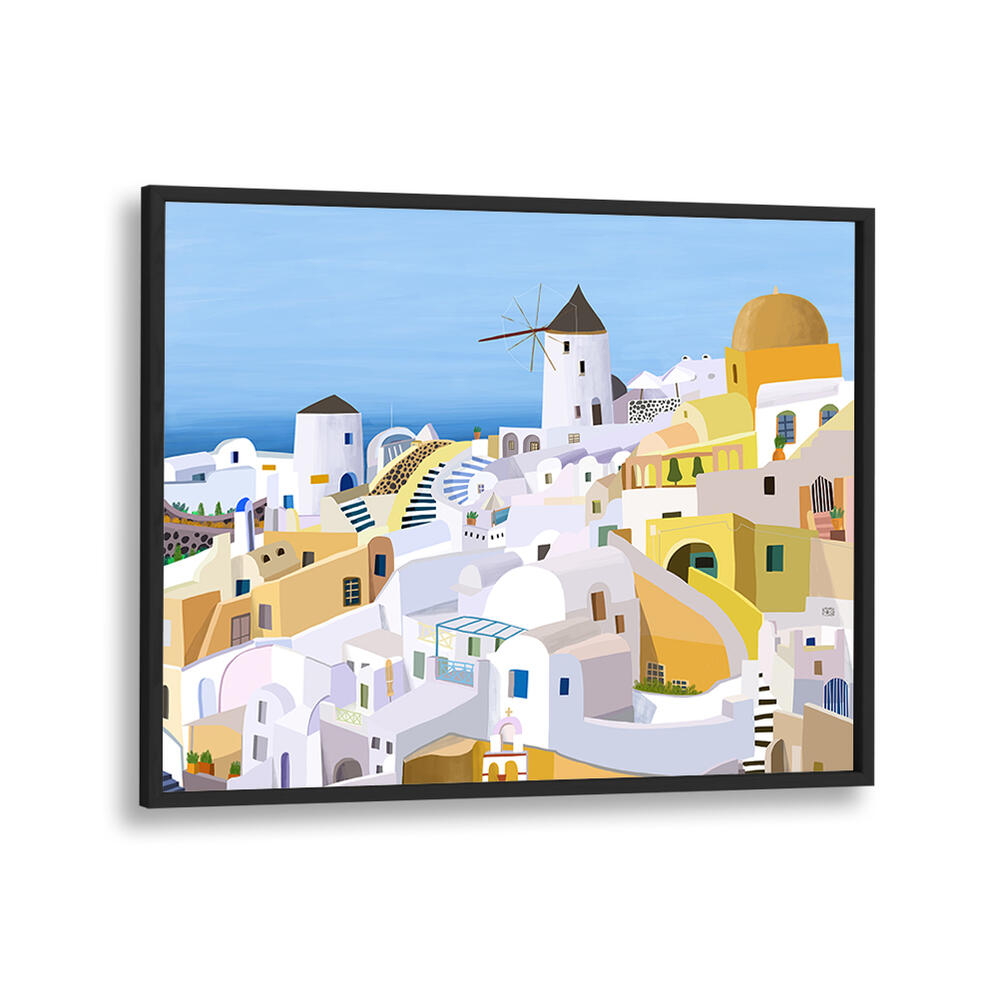 SANTORINI, YELLOW AND WHITE GREEK , TRAVEL POSTERS