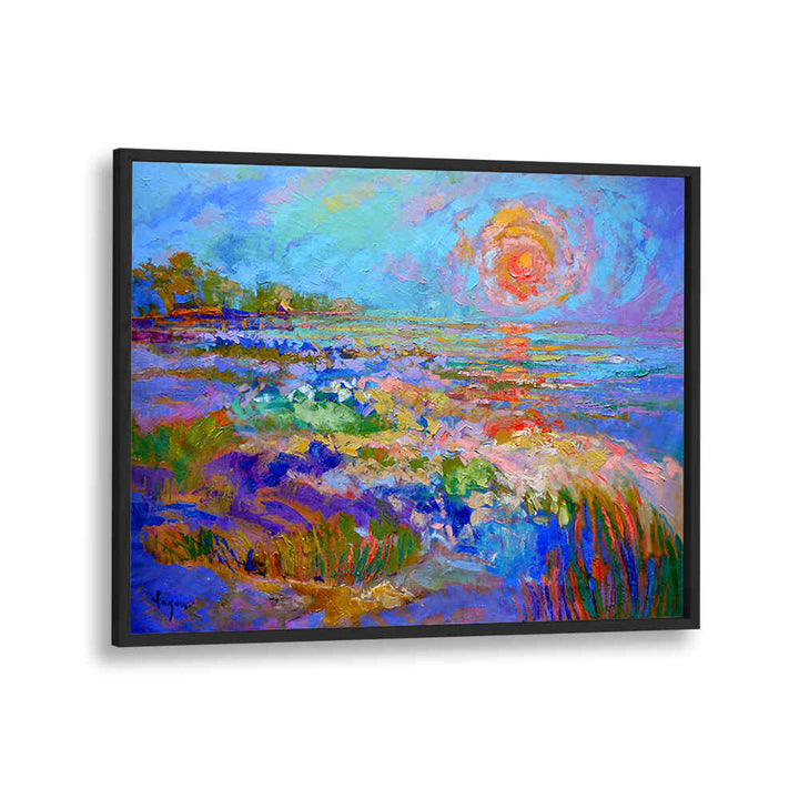 Framed sunrise seascape with radiant textured brushwork — VIVID HORIZON GLOW , LANDSCAPE PAINTINGS by BlackPlain
