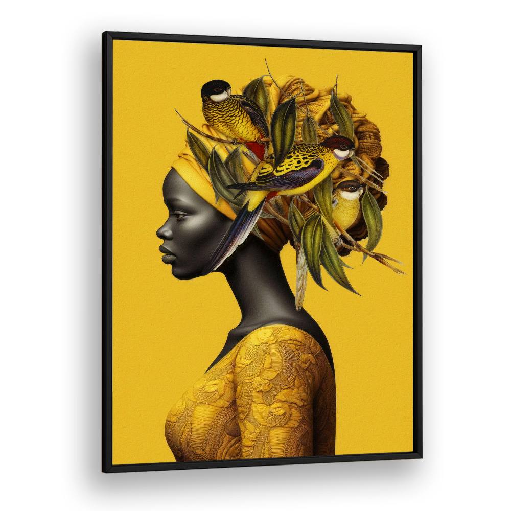 AFRICAN WOMAN GOLDEN BIRDS