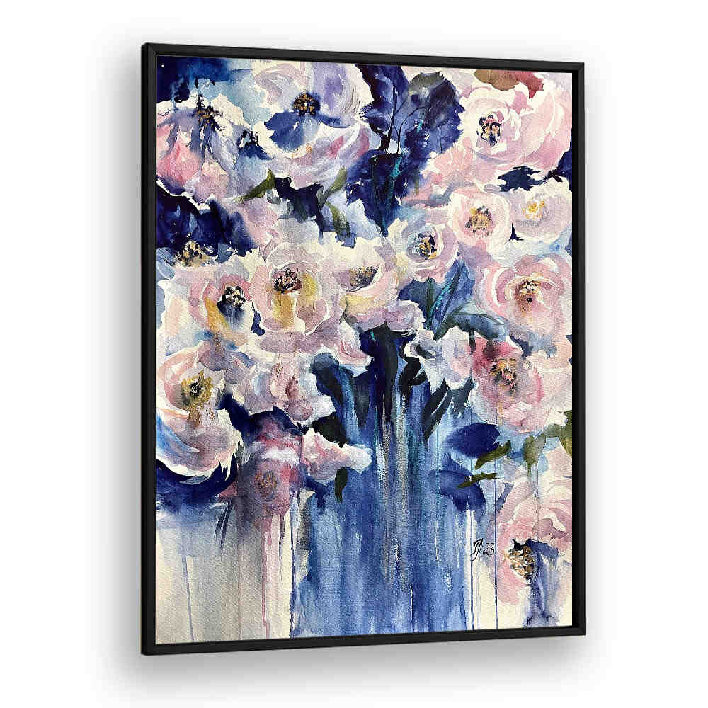 BLUE VASE , FLORAL FLOWER PAINTINGS