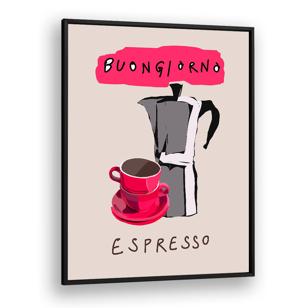 Stylish BUONGIORNO ESPRESSO, BAR poster adds Italian charm to your kitchen or coffee nook, perfect for coffee lovers.