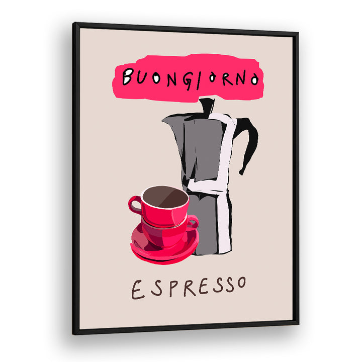 Stylish BUONGIORNO ESPRESSO, BAR poster adds Italian charm to your kitchen or coffee nook, perfect for coffee lovers.