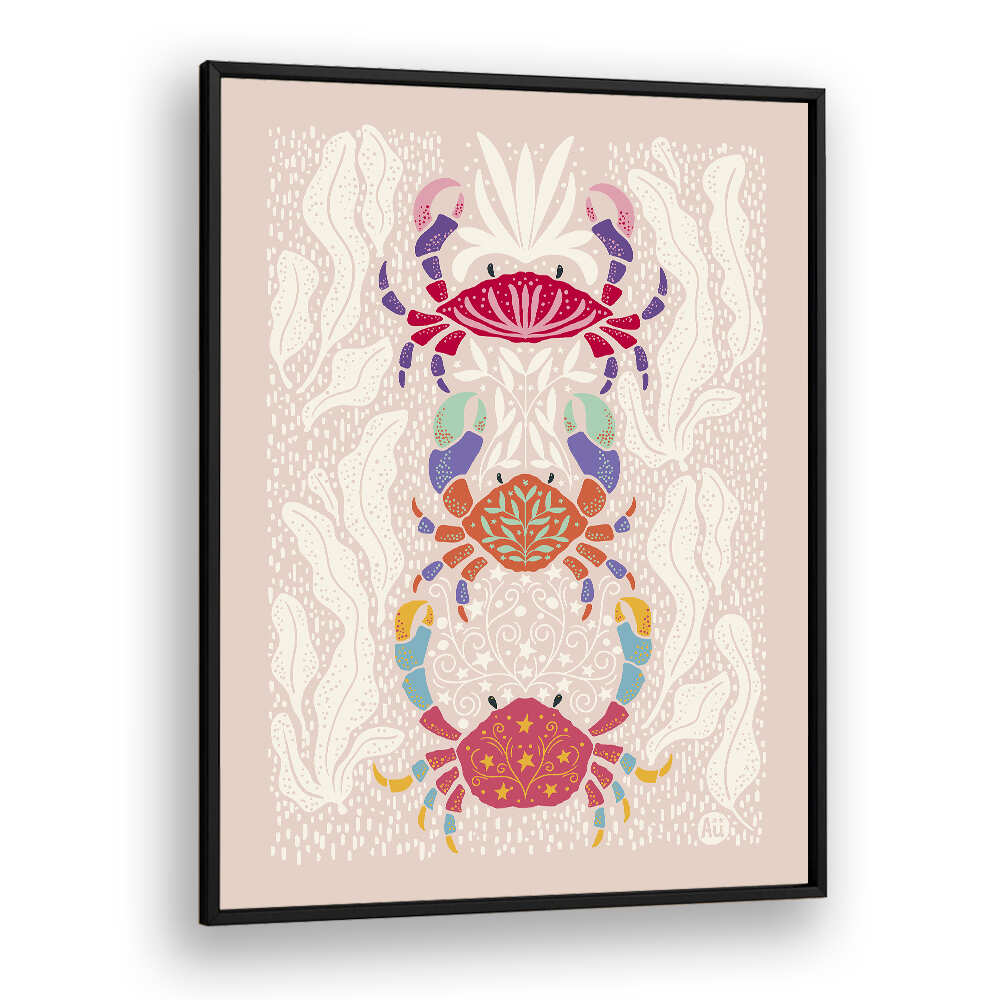 COLORFUL CRABS IN RED , BAR & CAFE ART