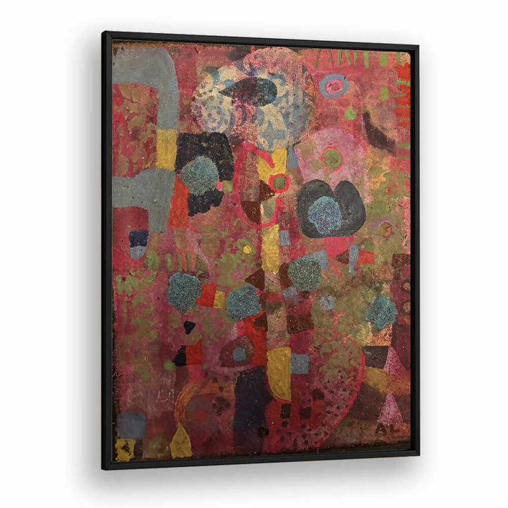 BLACKPLAIN CRIMSON RHYTHM , ABSTRACT PAINTINGS — bold framed abstract with rich crimson tones and layered texture