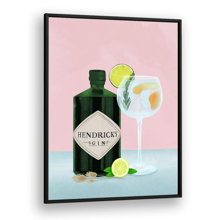 GIN TONIC , BAR artwork: Hendrick's gin bottle with a gin tonic glass, BlackPlain.