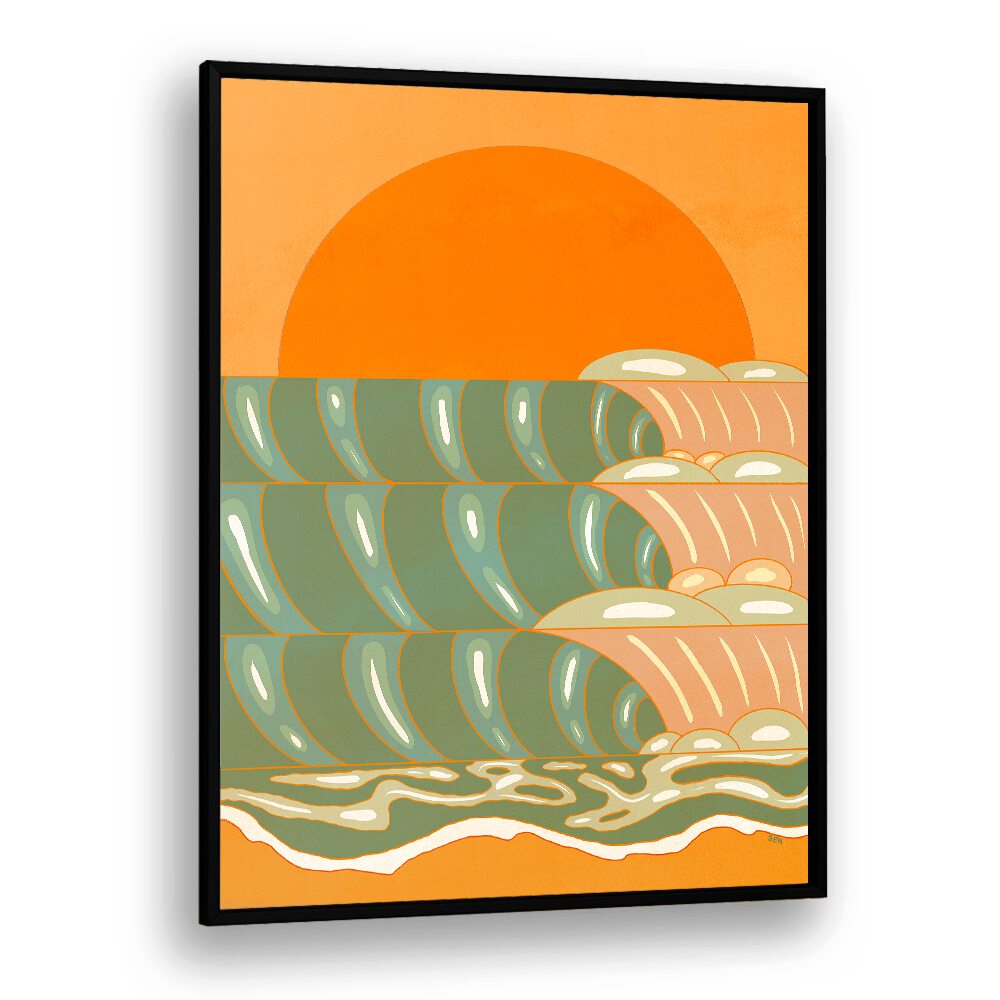 Radiant GOLDEN WAVE, LANDSCAPE PAINTINGS showcasing serene waves and a vibrant sunset, perfect for transforming your space.