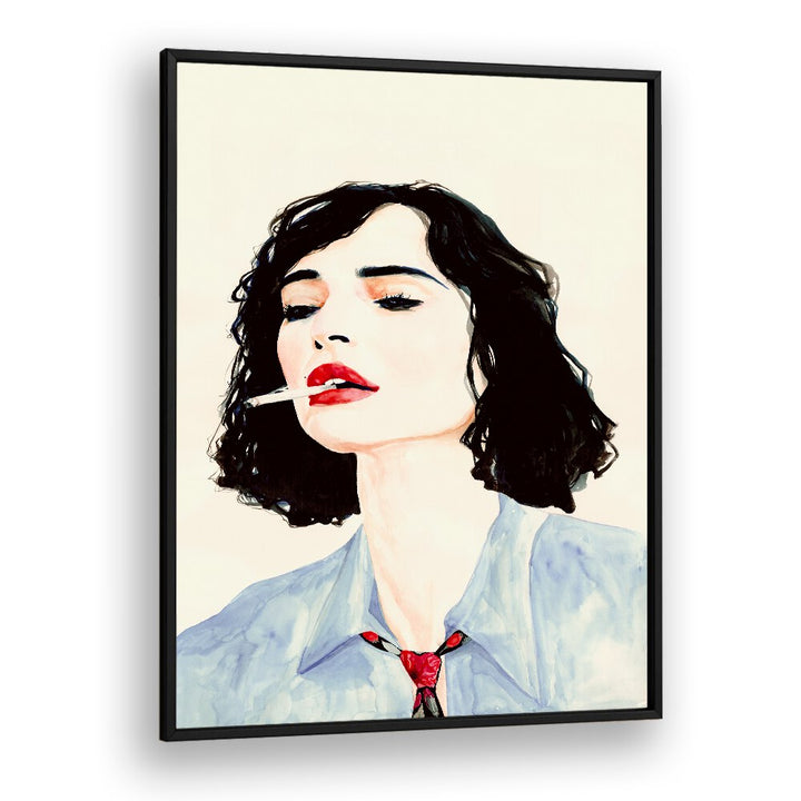 Stylish woman with cigarette embodies elegance in LE RÊVE FRANÇAIS, FASHION POSTERS for chic decor.
