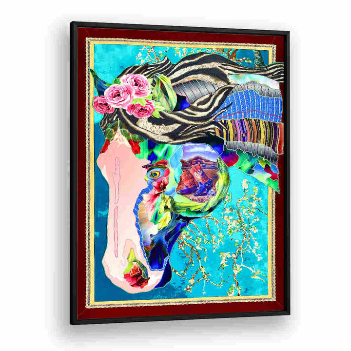 Colorful LUMINOUS STEED, ANIMAL PAINTINGS featuring a vibrant horse with floral accents, perfect for modern decor.