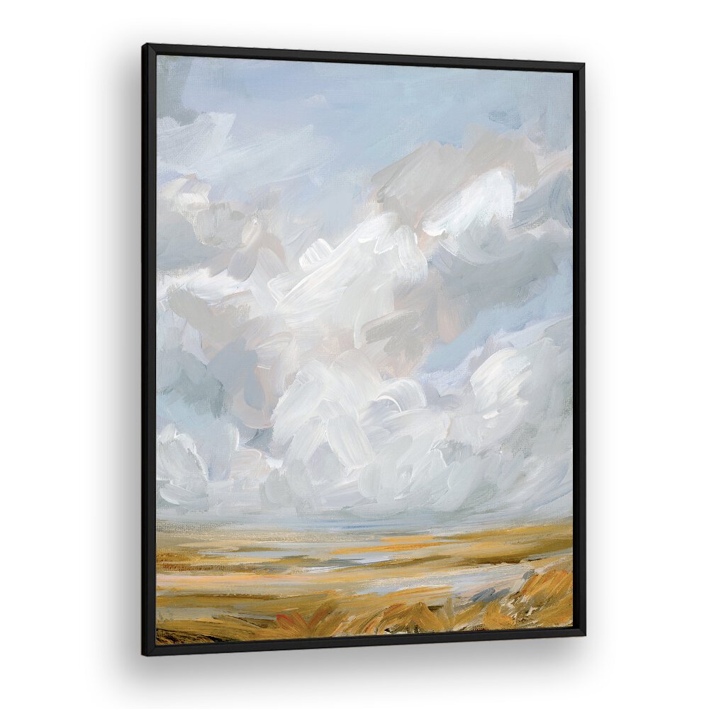 PRAIRIE SKY, ABSTRACT PAINTINGS showcase serene clouds over golden fields, perfect for elegant home decor.