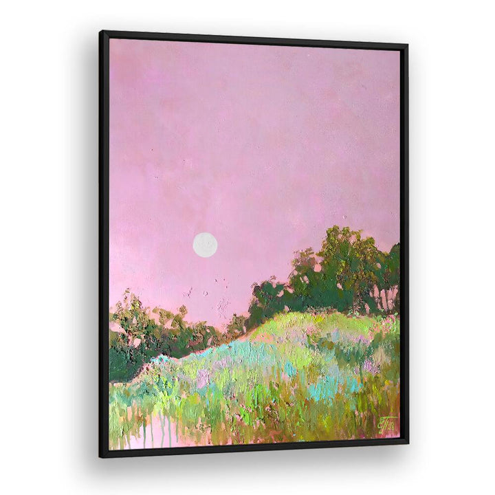 PINK GREEN HILLS, LANDSCAPE PAINTINGS showcase serene rolling hills in soft pink and lush green hues for tranquil decor.