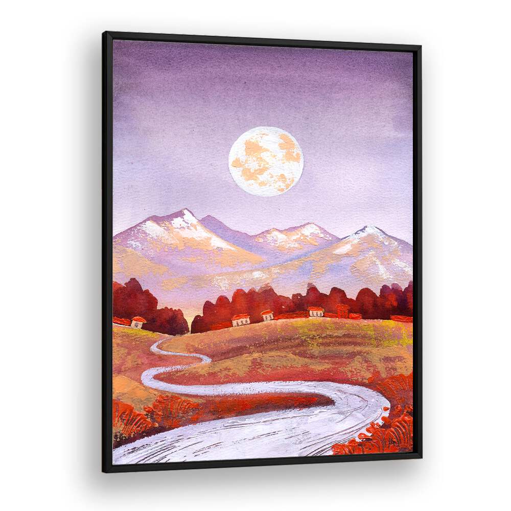 Captivating FULL MOON PURPLE, LANDSCAPE PAINTINGS showcasing serene landscapes under a magical purple sky.