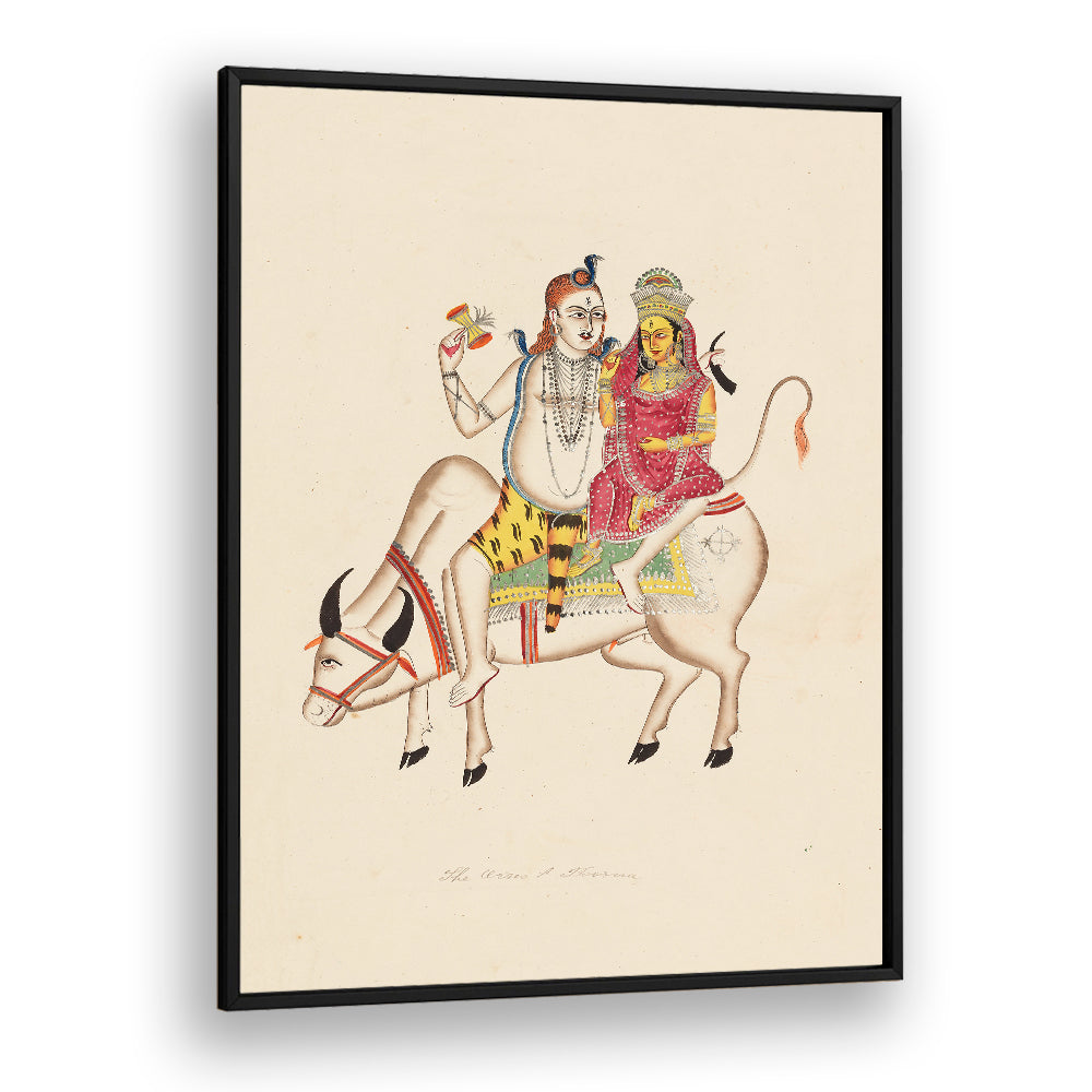 SHIVA AND PARVATI SEATED ON NANDI , INDIAN ART PAINTINGS