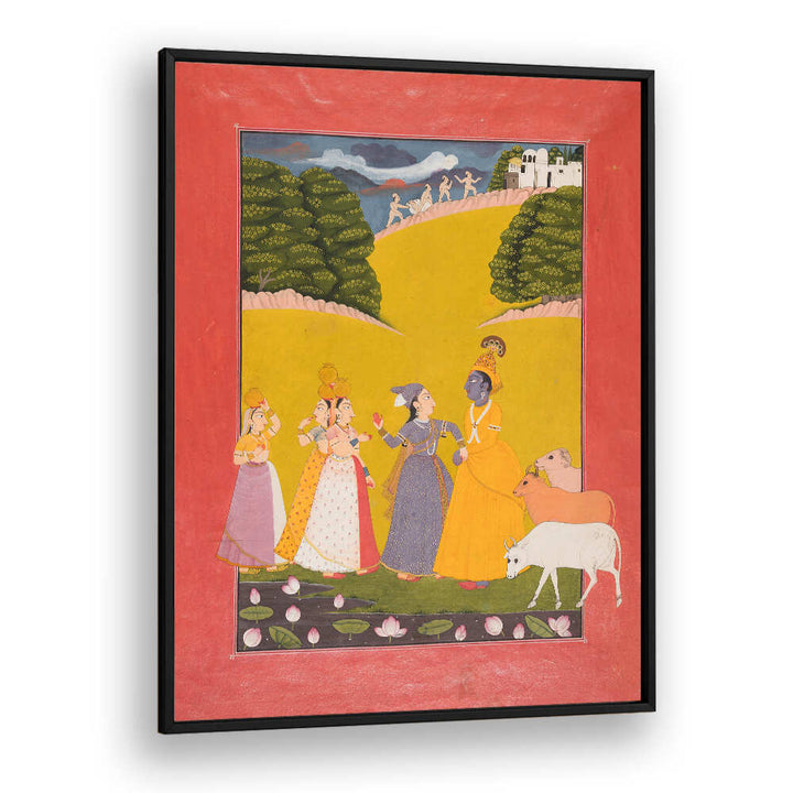 KRISHNA AMONG THE GOPIS , INDIAN ART PAINTINGS