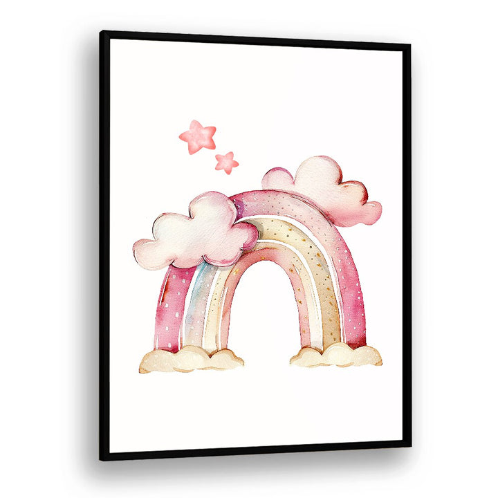 Whimsical STARRY PINK, KIDS ROOM PAINTINGS featuring a rainbow and clouds, perfect for a child's magical bedroom.