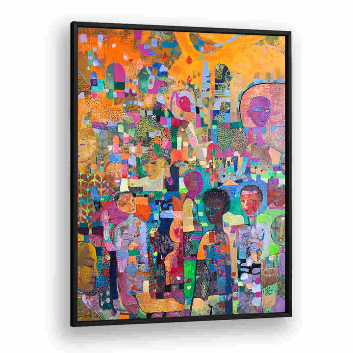 TAKE A KNEE , ABSTRACT PAINTINGS by BlackPlain, colorful framed abstract with layered textures and figurative shapes