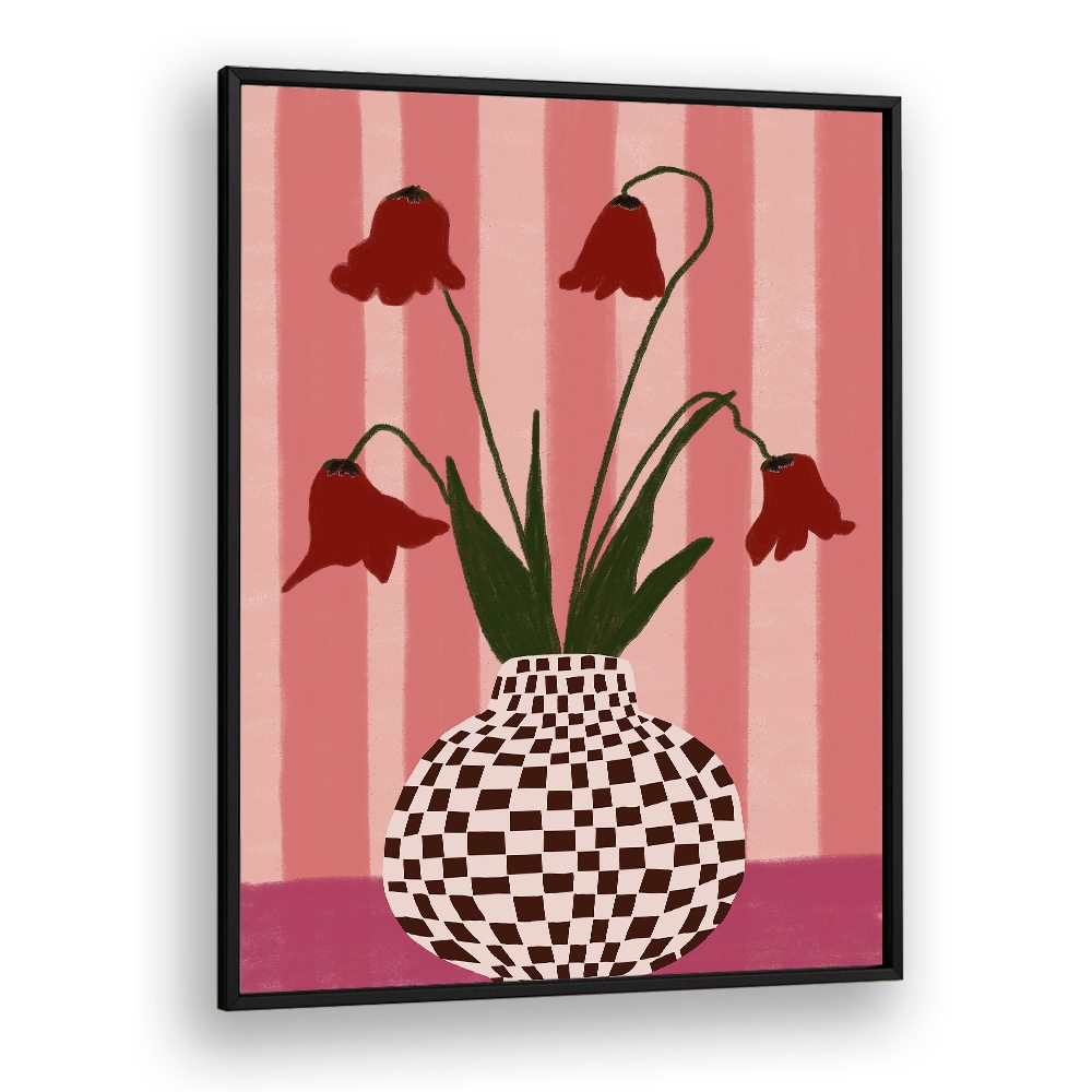 WHIMSICAL FLOWERS CHECKERED VASE