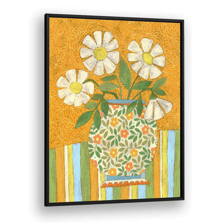 WHITE DAISIES IN A PATTERNED VASE