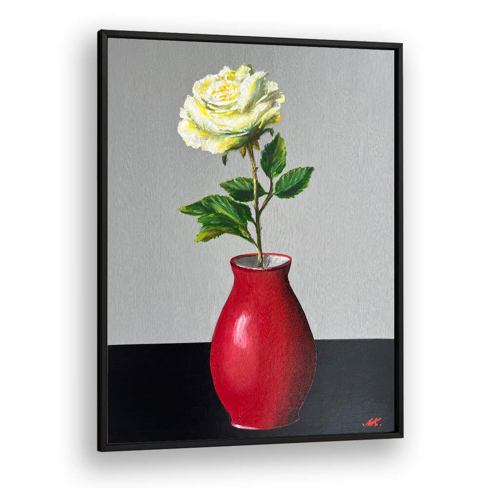 WHITE ROSE IN A RED VASE