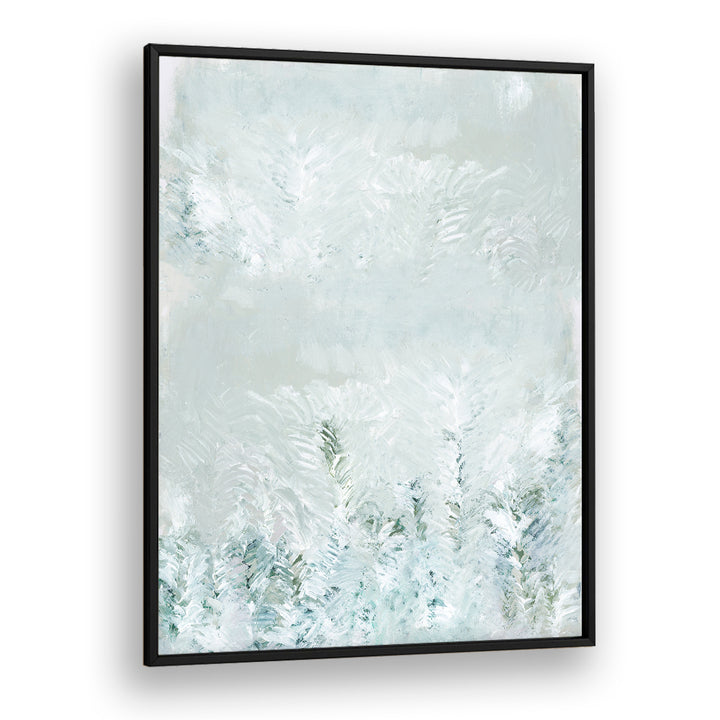 Discover tranquility in the WINTER WHITE FOREST II, ABSTRACT PAINTINGS, showcasing a serene snow-covered woodland.