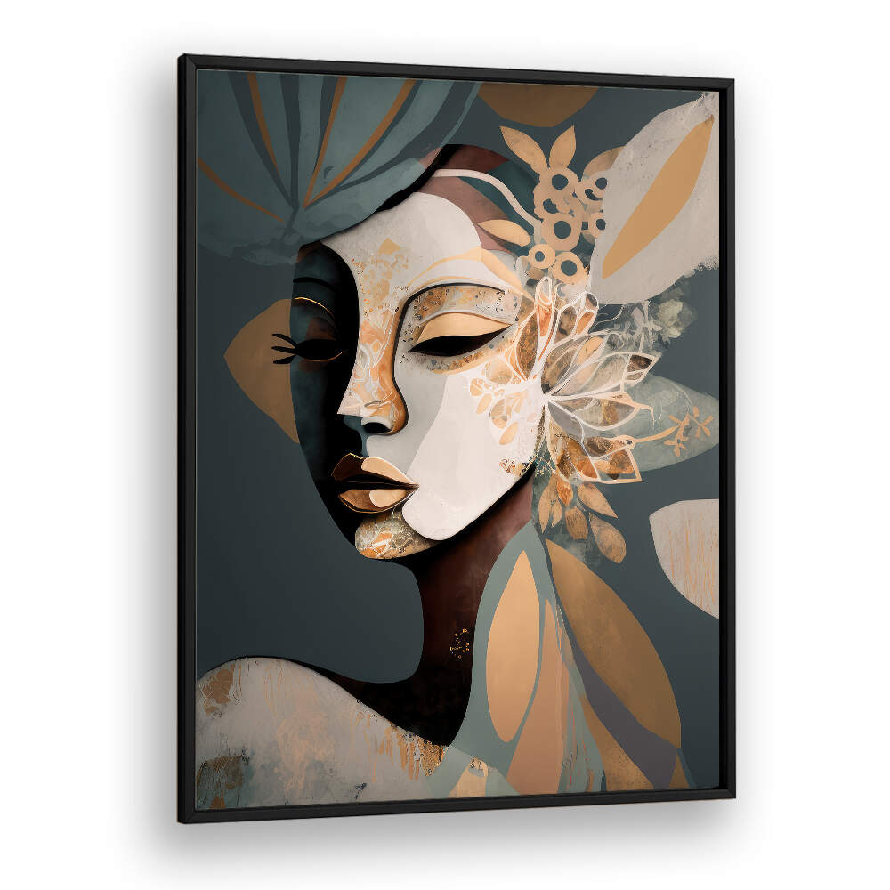 WOMAN FACE PORTRAIT WITH FLORAL ELEMENTS III , PORTRAITS & FIGURATIVE ILLUSTRATIONS
