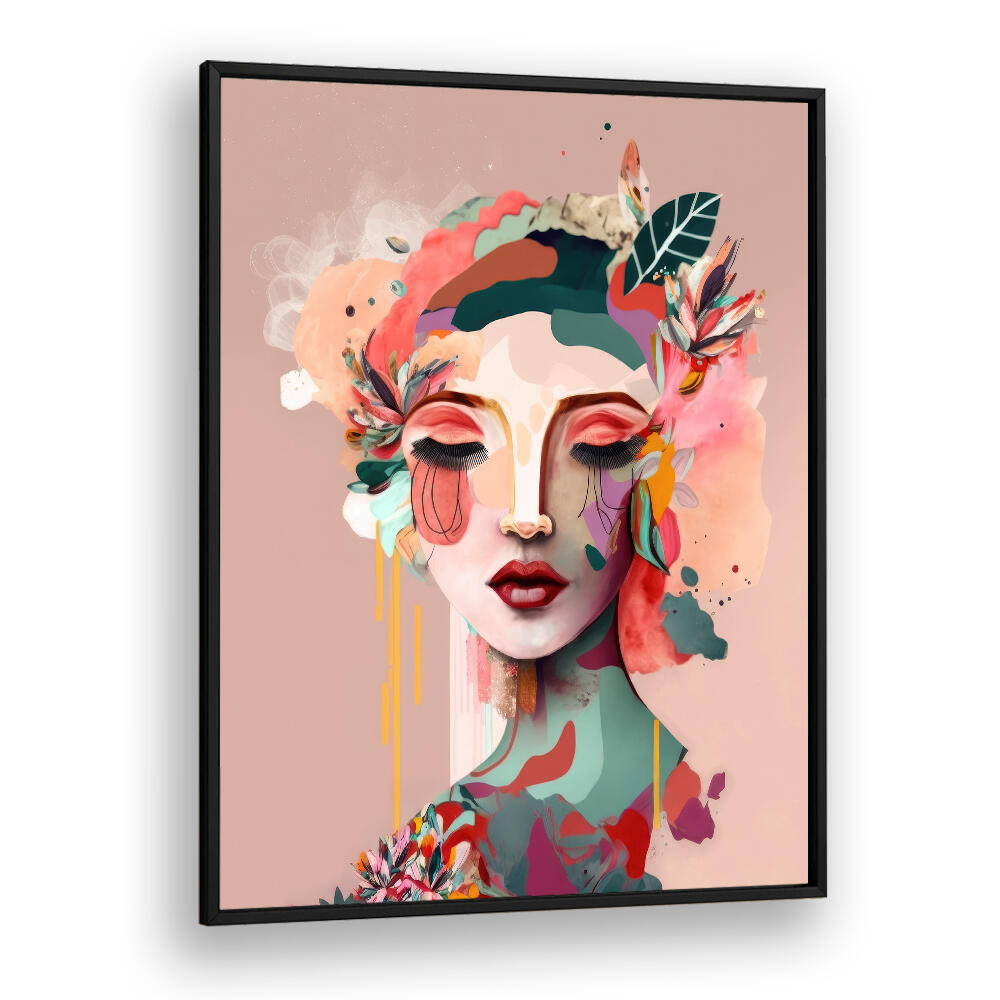 WOMAN FACE PORTRAIT WITH FLORAL ELEMENTS I , PORTRAITS & FIGURATIVE ILLUSTRATIONS